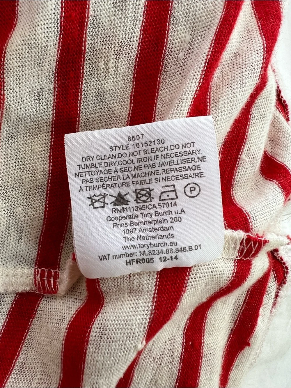 Tory Burch Res Striped Linen Jersey Long Sleeved Crew Neck Pullover, size Large